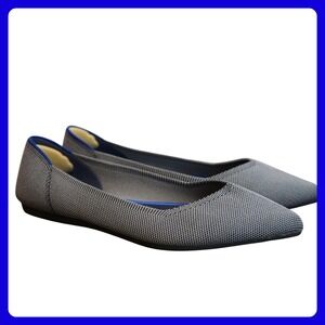 Rothy's The Point Flats Cloud Grey Birdseye Blue Trim Washable Shoes Women's 8.5